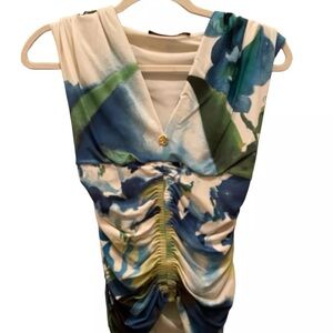 Roberto Cavalli white and Blue Ruched top